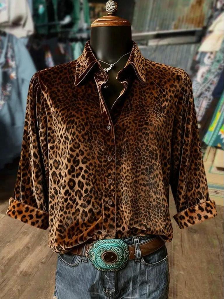 Leopard Print Long Sleeve Women's Top: Casual Elegant Loose Fit Shirt (2026 Design)