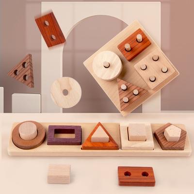 Geometrische Holzform Zuordnungsspalte Baustein unbemaltes Puzzle kognitives Baby Farbform Klassifizierung Collage Spielzeug