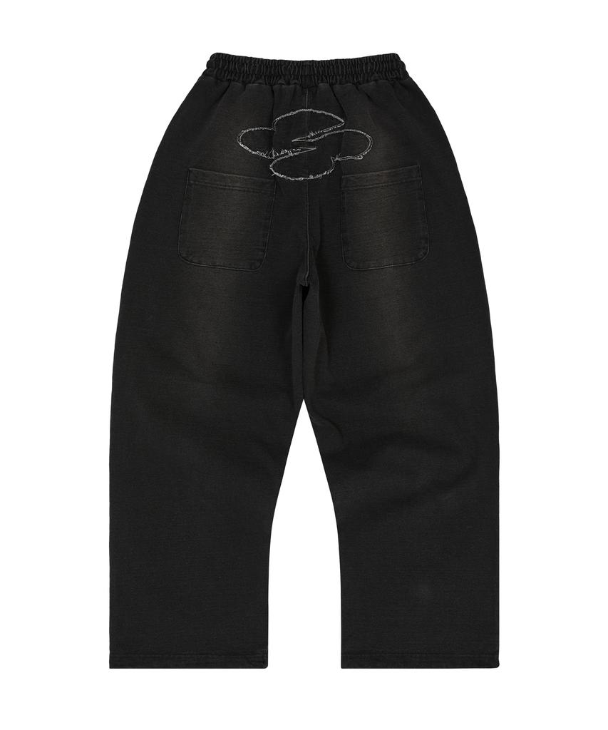 HOODHOOD Clover Logo Applique Washed Denim Sweatpants Black