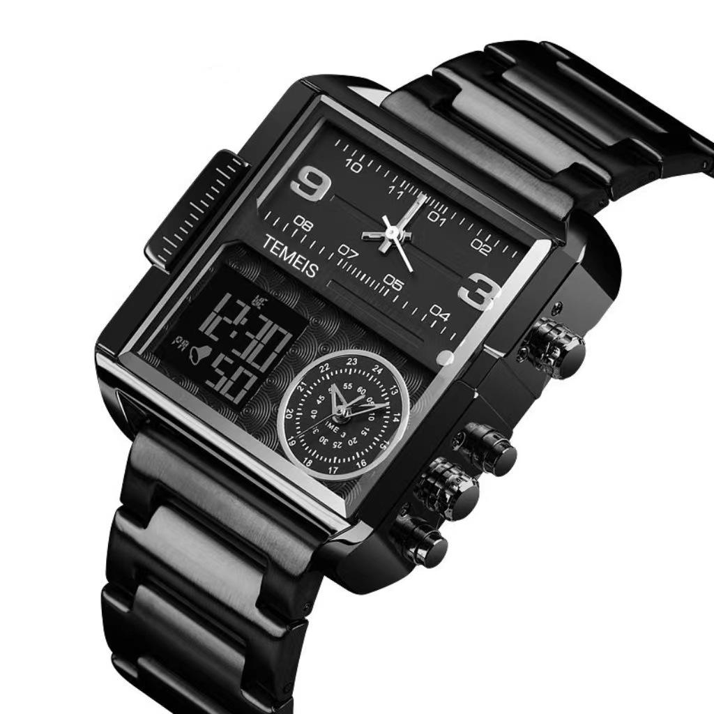 Temeshi 8160 Square Waterproof Watch Three-Time Large Dial Men'S And Women'S Electronic Watch Luminous Chronograph