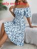 Euro Sommer Florales A-Linien-Kleid mit Rüschensaum für Freizeitkleidung