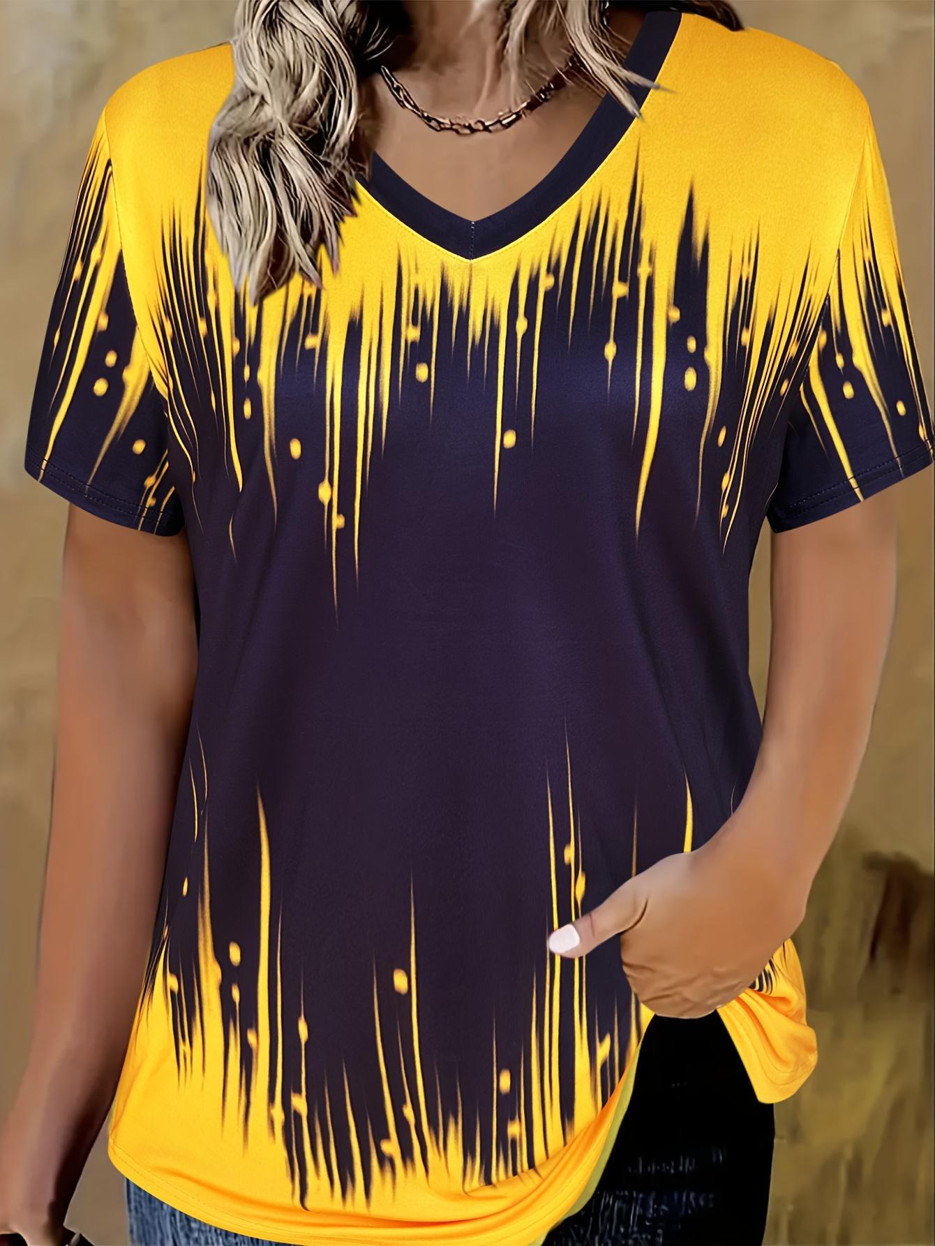 Summer Elegant Gradient 3D Print T-shirt Women Streetwear Casual T Shirts Y2k Tops Woman Harajuku V-Neck Tees Oversized Clothing S
