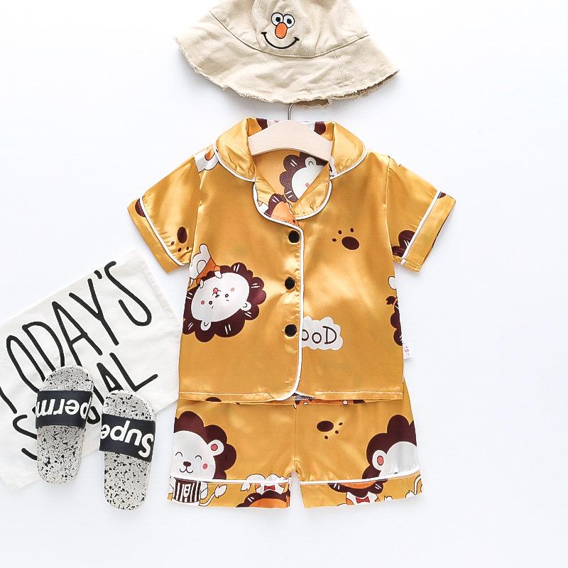 BB58 Mufurui Summer Kids' Silk Bear Cartoon Pajama Short Sleeve Two-Piece Set
