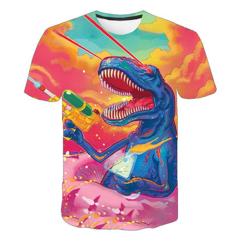

Футболка для мальчиков с 3D-принтом с модным принтом тираннозавра Рекса, короткими рукавами, круглым вырезом, летняя быстросохнущая одежда 110