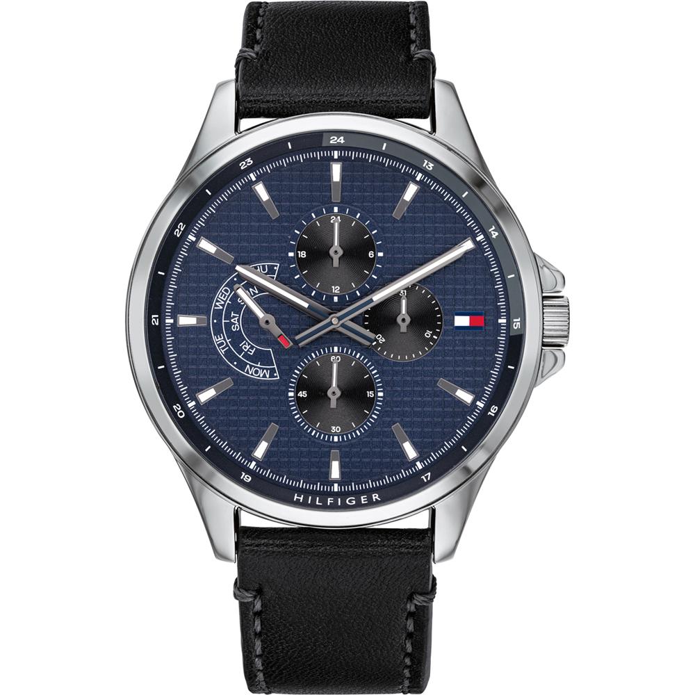 Tommy Hilfiger Shawn Blue Dial Black Leather Strap Men s Quartz Watch 1791616 синий