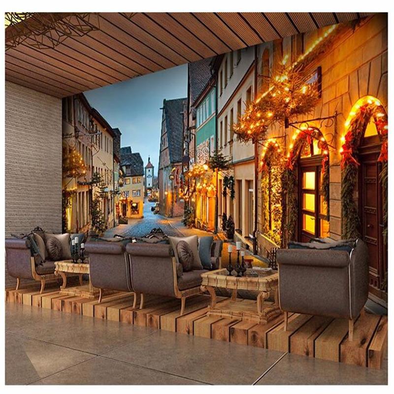 Europäische Retro 3D Tapete Hotelzimmer Straße Nacht Stadt Große Wandbildtapete