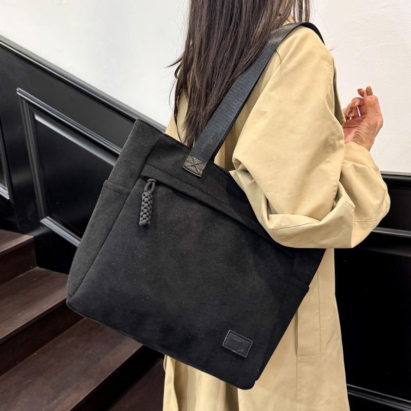 Simple canvas bag, women's shoulder bag, large-capacity casual tote bag, new student class bag, handbag.