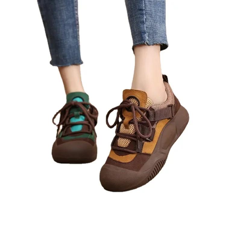 Single Shoe Women's Autumn New Retro Versatile Sports Shoes Fashionable Thick Sole Round Toe Soft Leather Casual Single Shoes