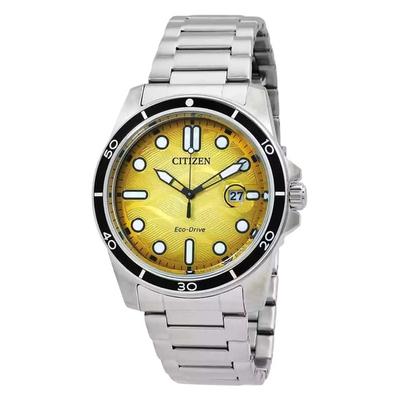 Marine Edelstahl gelbes Zifferblatt Eco-Drive AW1816-89X 100M Herrenuhr