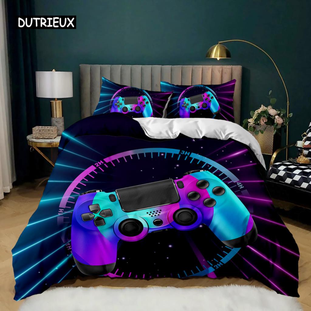 Gamepad Duvet Cover Set Microfiber Games Twin Bedding Set Boys Player Gaming Videogame Controller American Style Comforter Cover