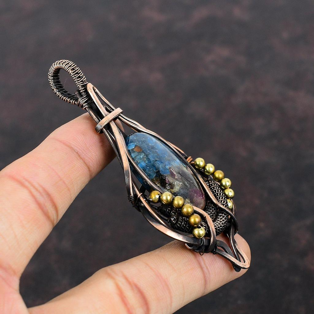 Pendentif Tourmaline Pastèque Pendentif Enveloppé de Fil de Cuivre Bijoux en Cuivre Faits Main Pendentif Pierre Précieuse Authentique Bijoux Enveloppés de Fil Cadeau pour Maman