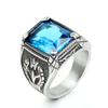 Vintage Big Green/Black/Red/Blue Color Stone Rings for Men Stainless Steel Fashion Punk Handmade Carved Tulip Ring Party Jewelry