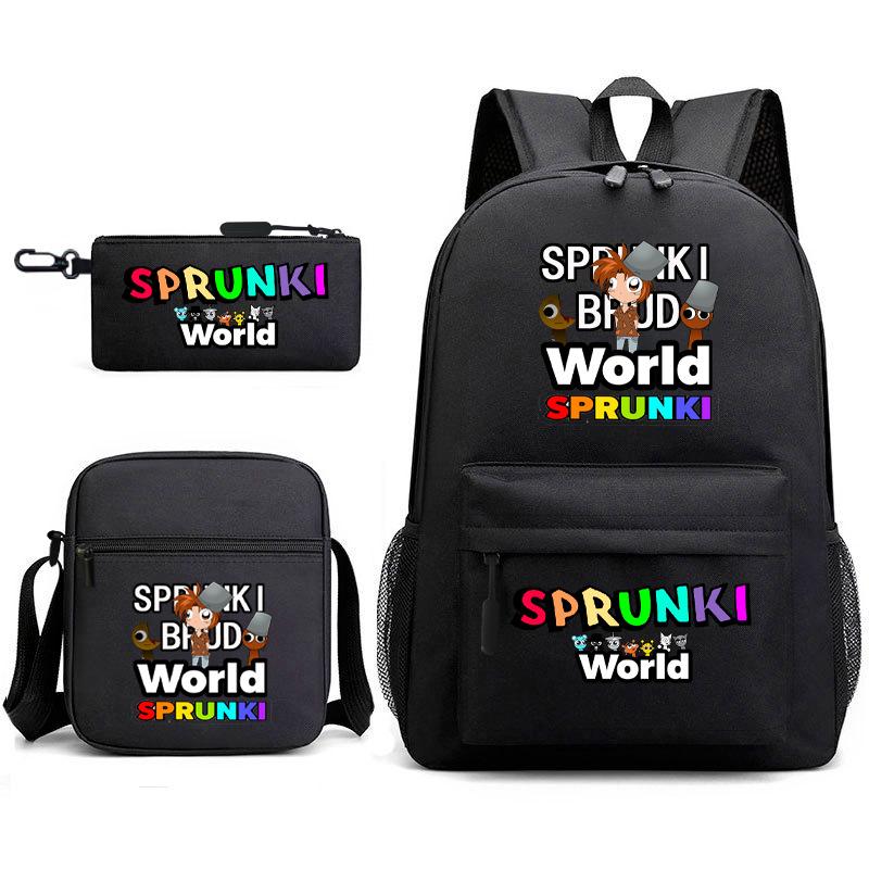 New rhythm box game merchandise primary school bag sprunki cartoon starry sky backpack 3-piece set D