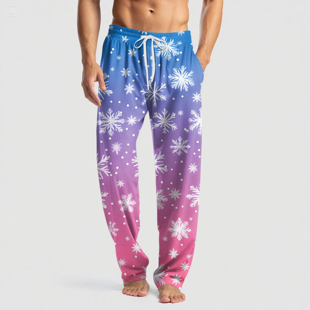 Men's Knitted Fashion Print Pocket Casual Pants Pajama Pants