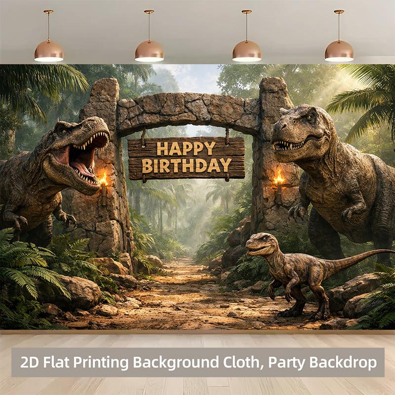 1 Stück 2D Hintergrundstoff Polyester-Hintergrundstoff für eine Geburtstagsparty in einer Dinosaurier-Dschungel-Geburtstagsparty-Banner