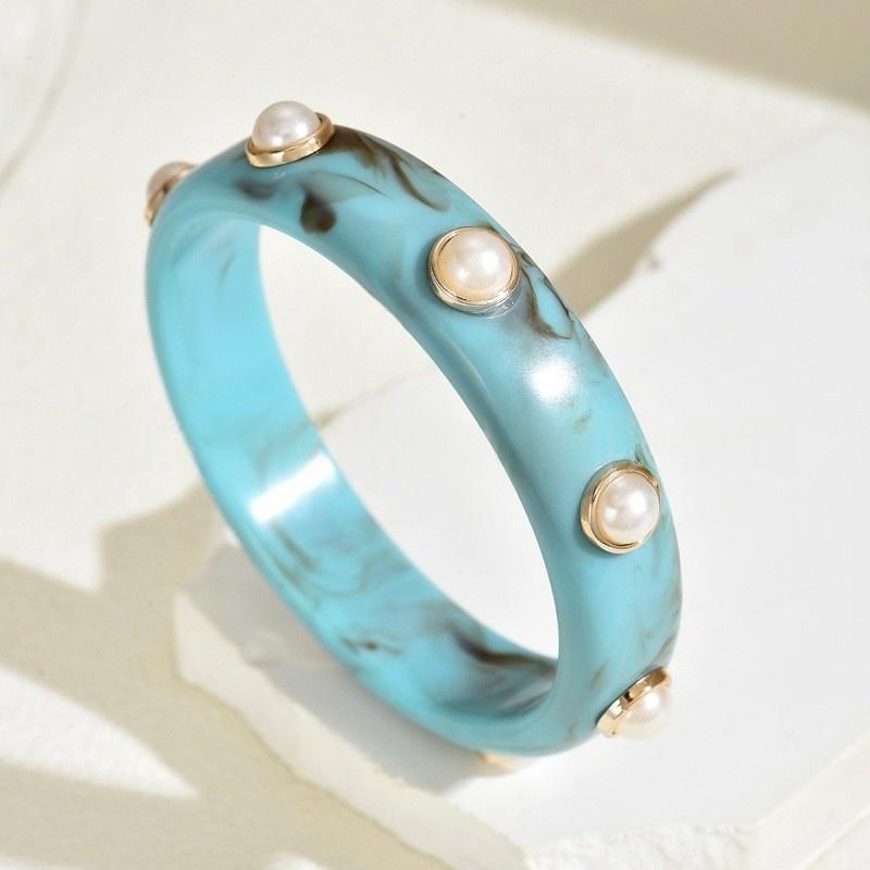 DIEZI Exaggerated Resin Pearl Shell Wide Bangles Vintage Fashion Geometric Round Bracelet Bangle For Women Men Gift Jewelry