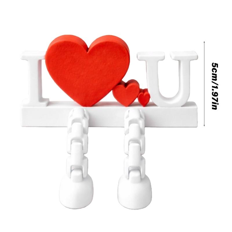 Movable Joint Heart Figurine Decorative Accent for Living Room Bedroom Office Valentines Day Ornament