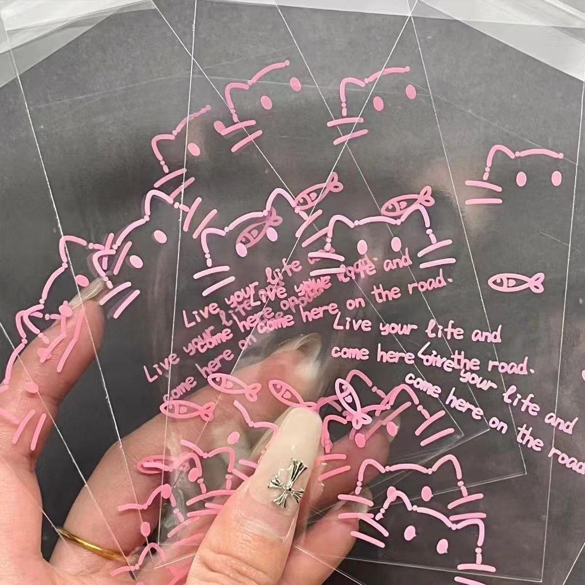 

50 шт. милый мультяшный кот рыба прозрачный самозапечатывающийся пакет корейский минималистский маленький защитный чехол для хранения карт девушка розовый