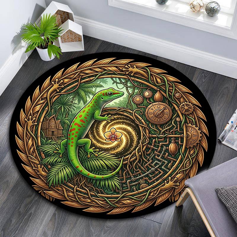 Steampunk Gecko Jungle Round Area Rug Under Office Chairs Bedroom Living Room Home Decor