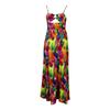 Women's Sexy Spaghetti Strap Colorful Print Maxi Dress, Backless Cut Out High Waist Tiered Beach Vacation Evening Party Gown