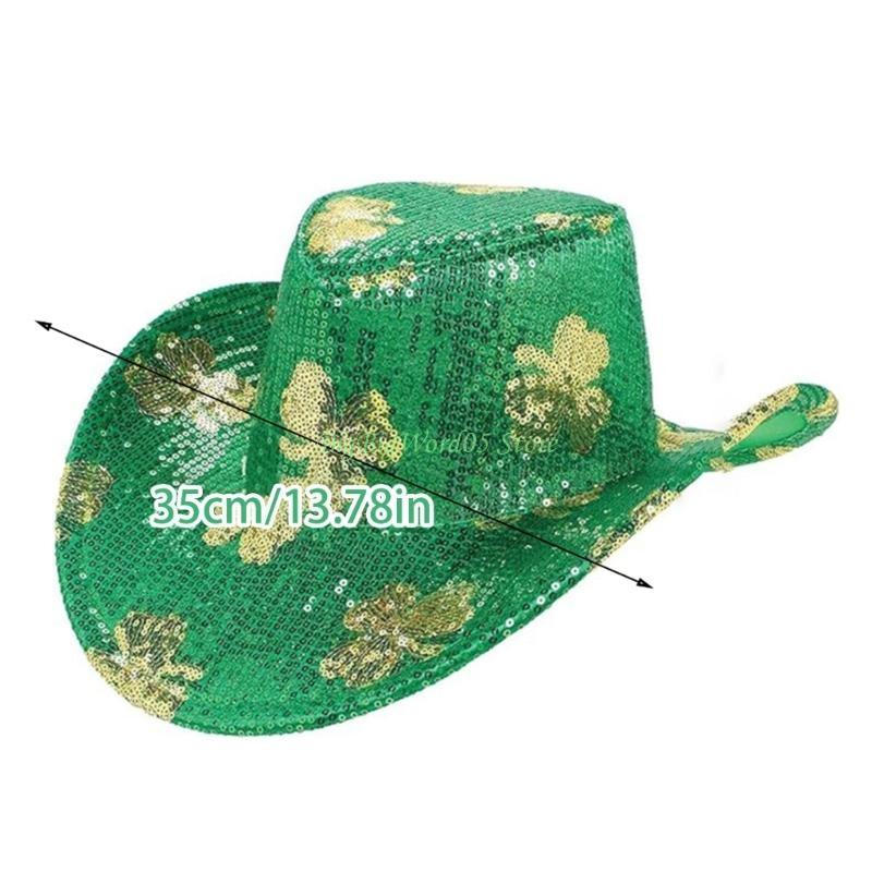 24TE 3Pieces LED Light Up Cowboy Hat Accessory with Sequins Clovers Designs for Patrick's Day Party Costume Accessories