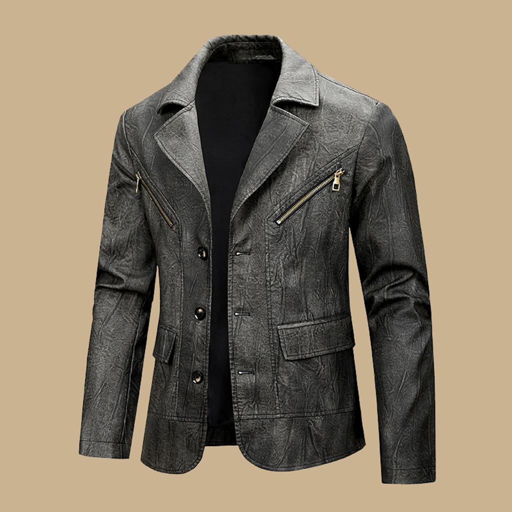 Men's Large Lapel Casual Suit Slim Fit Jacket Men's PU Leather Jacket Suit