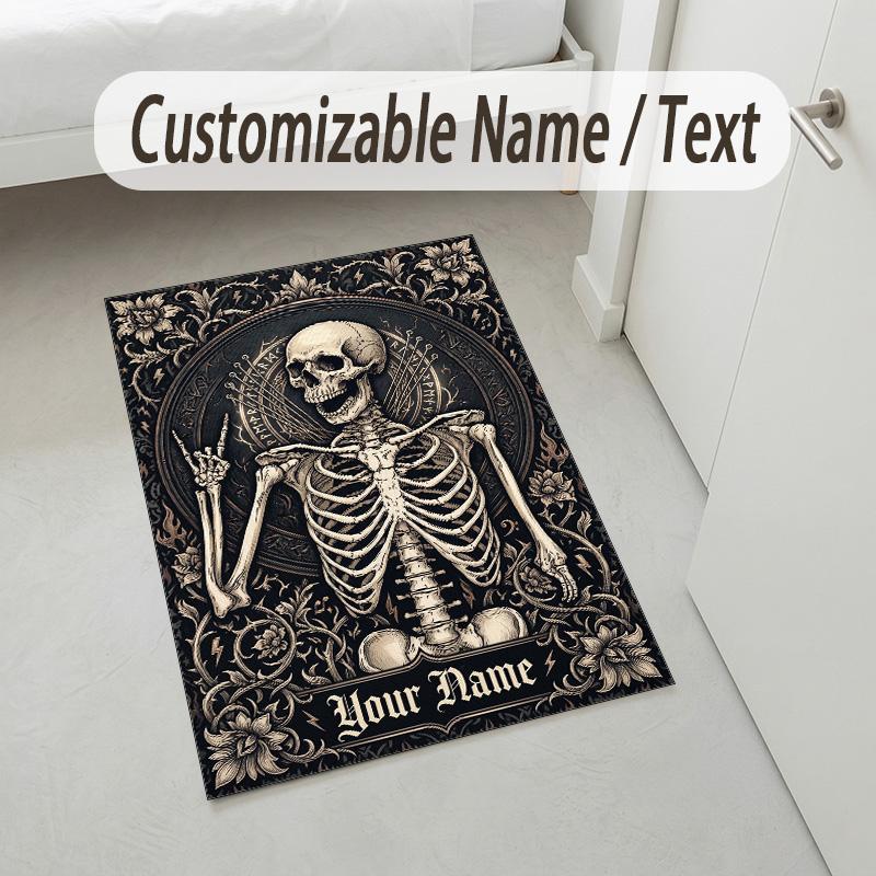Elegant Roses Heart Theme Soft Crystal Velvet Rug Custom Name & Text Print Non Slip Floor Rug for Bedroom Living Room