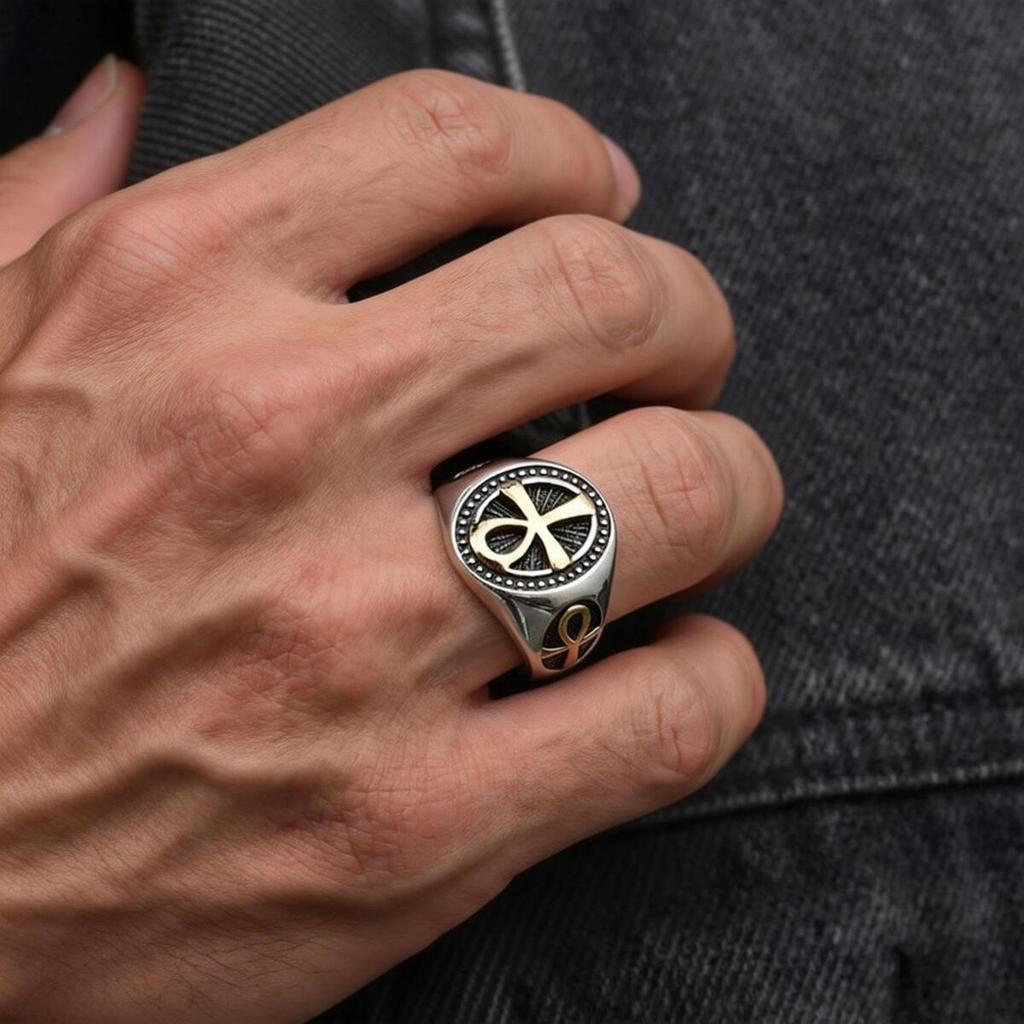Anelli Punk Croce Ankh da Uomo, Anello Sigillo Vintage in Acciaio Inossidabile, Gioiello Amuleto Religioso Regalo