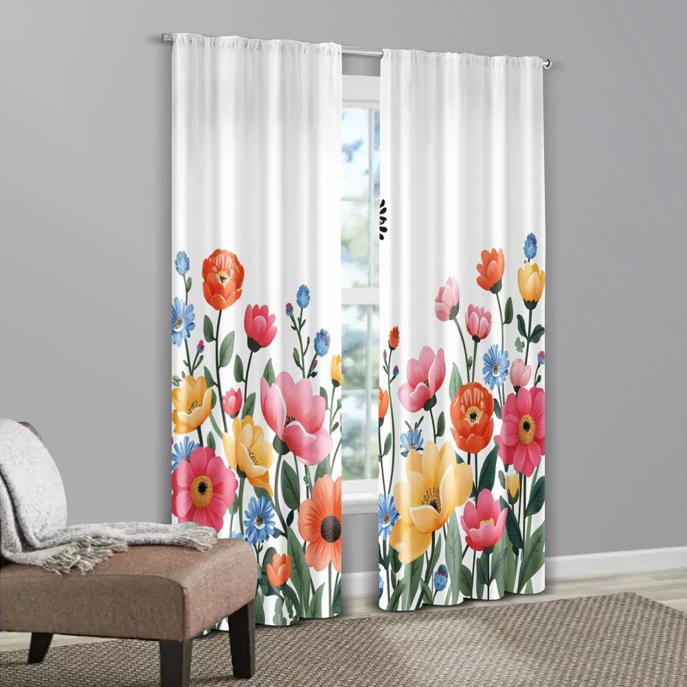 2Pcs, Curtains&Drapes Colorful Plants Watercolor Machine Washable (Without Rod) Art Deco Festive Ldeal For Kitchen Living Room