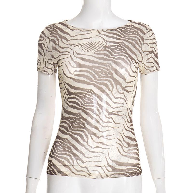 Off-Shoulder Floral Animal Print Slimming T-Shirt for Summer and Autumn