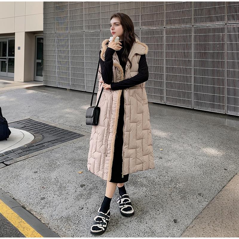 Herbst Winter Kapuzen Damen Daunen Baumwolle Jacke Weste Taillenlänge Über dem Knie Mode Verdickt Damen Weste