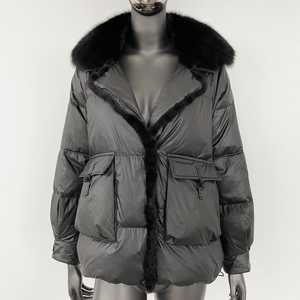 OFTBUY Autumn Winter Fashion Fox Fur Collar Spliced 90% White Duck Down Thickened Warm Women Korean Style Loose Casual Down Jacket