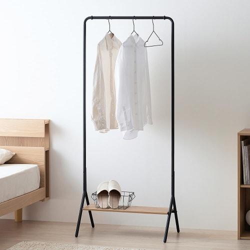 Iris Ohyama Suppa Coat Rack, Stylish, Scandinavian, Slim, with Shelf, Natural/Black, Iris Ohyama HPI-640 HIROBIRO Series