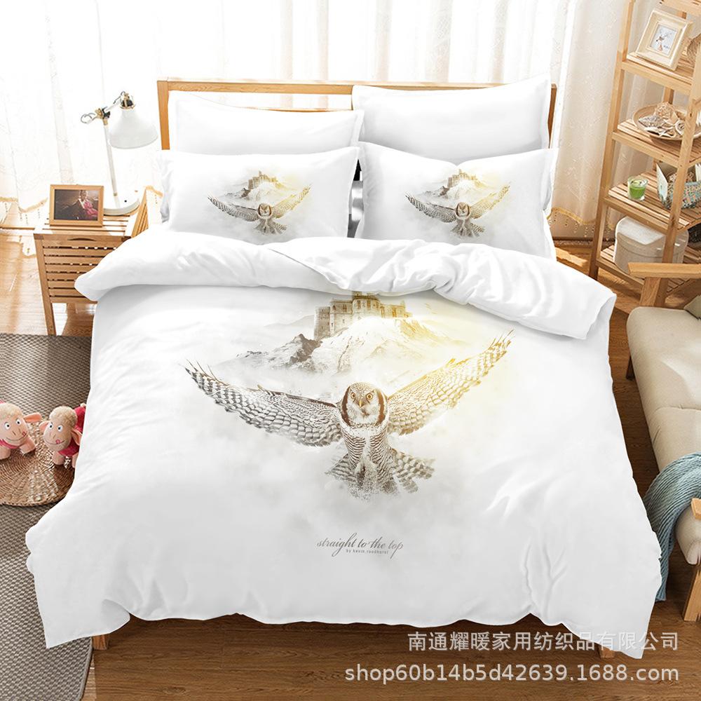 

3D Digital Printing Bedding Four-Piece Set Three-Piece Set Owl White Sheet Quilt Pillow 135X200 two-piece set
