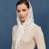 1pc Rose Pattern Lace Triangle Hijab Scarf Thin Breathable Tassel Shawl Elegant Style Windproof Sunscreen Head Wrap