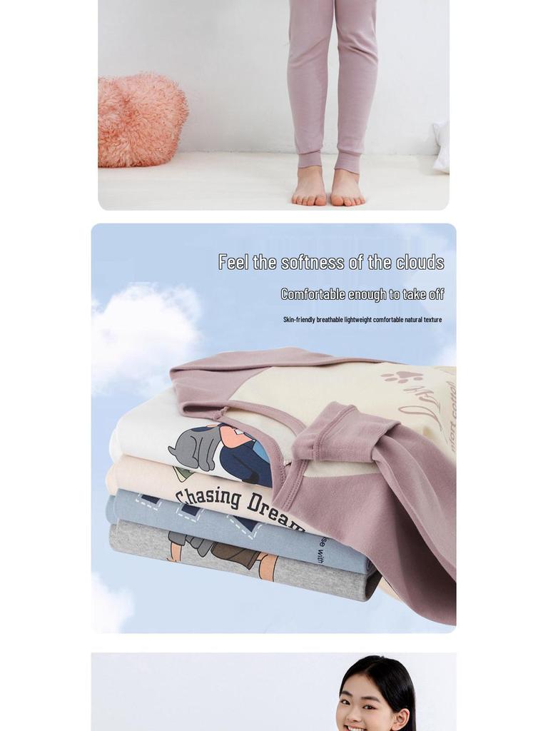 Termounderställ för barn: Bomullsunderställspyjamas för pojkar och flickor för höst och vinter