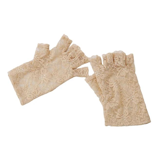 Practical Lace Gloves Women Sun Protection Driving Mittens For Bride Ladies Half Finger Fishnet