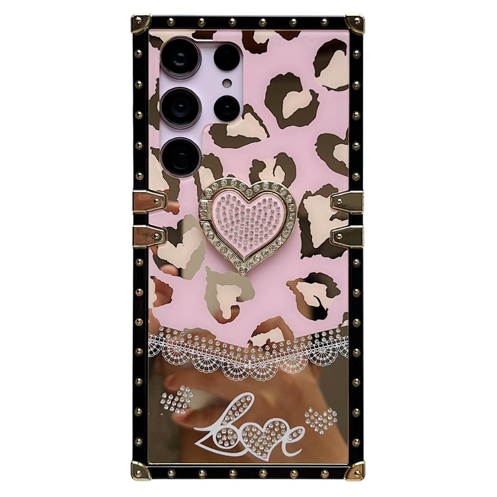 

Чохол для Samsung Galaxy S25 Ultra з візерунком серця, гальванічний TPU+PC чохол для телефону з підставкою Pink