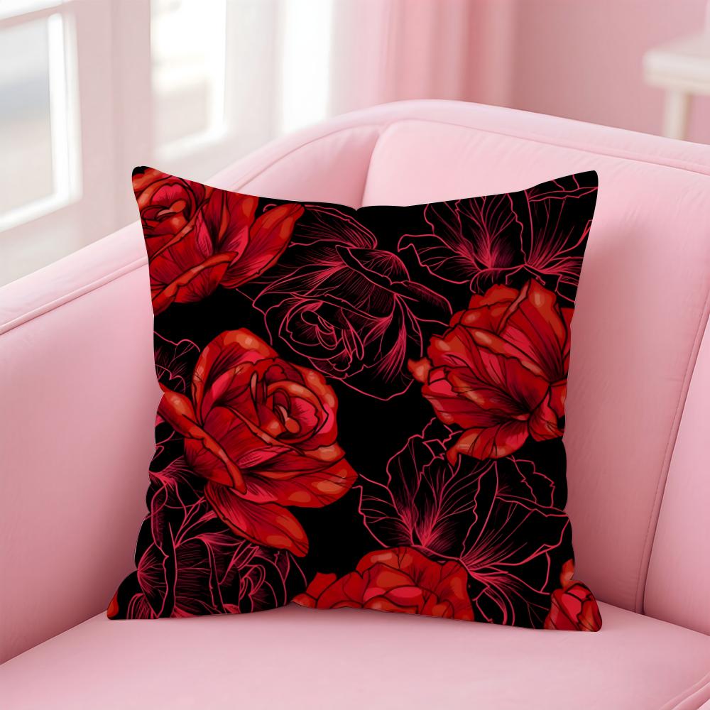 Beautiful and elegant art Red Rose Cushion Cover Pillow Case Soft Friendly Fabric  Concealed Zipper