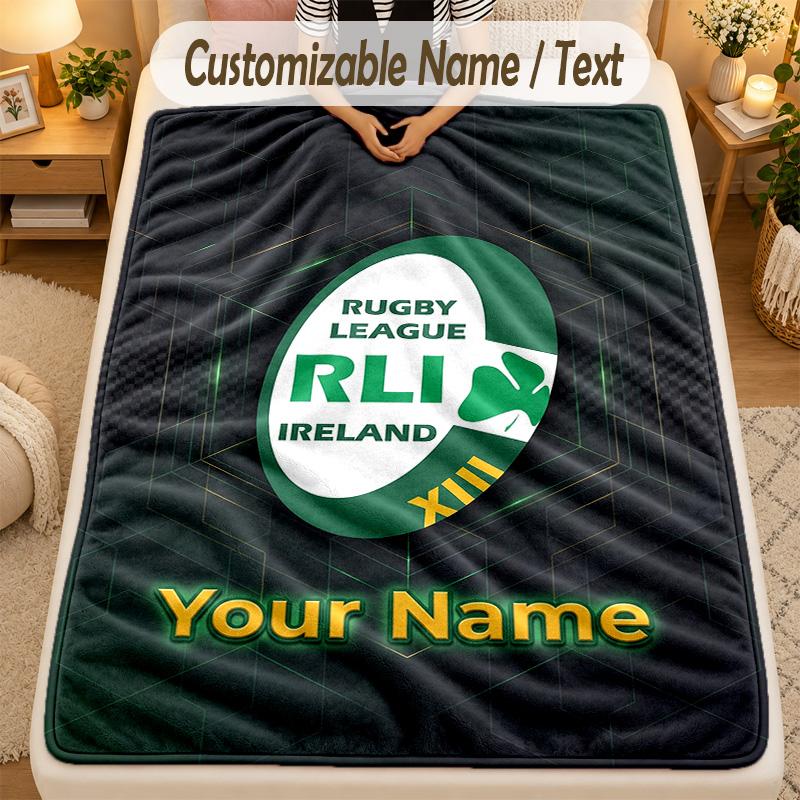 Flannel BlanketIreland Rugby Custom Name Text Personalized Soft Warm Throw Blanket Home Decor Gift