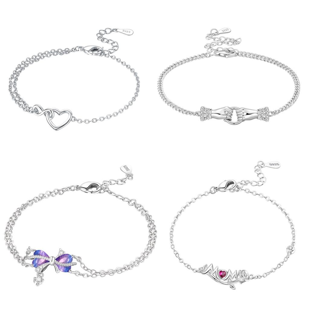 Orstarry S925 Silver Bracelet Chain Lucky Hand Rose Infinite Love Bow Bracelet Chain Charms Jewelry Gift For Women