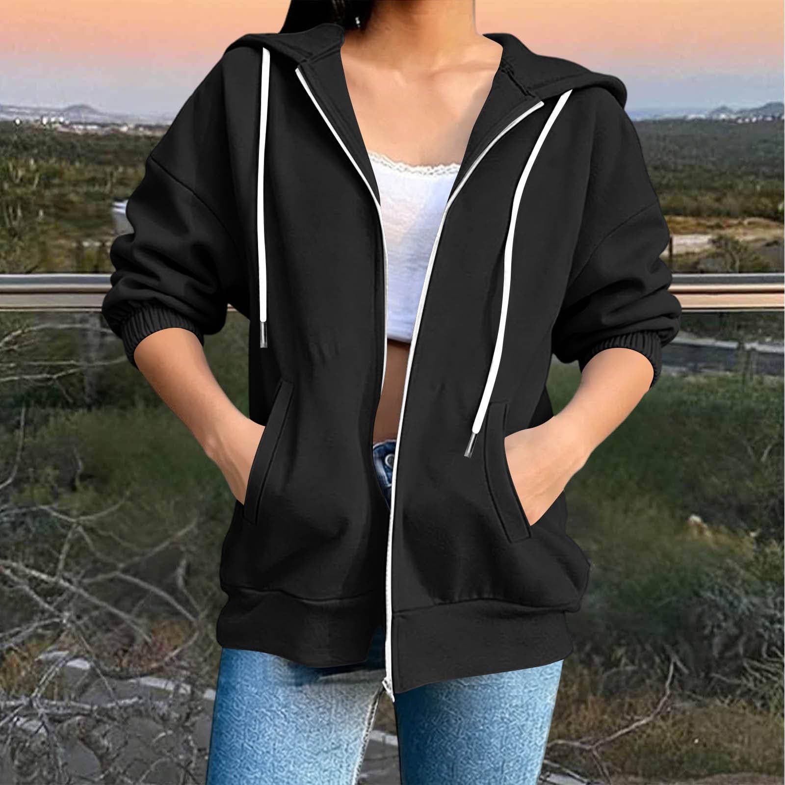 Women s Half Zip Hoodie with Drawstring and Pocket L