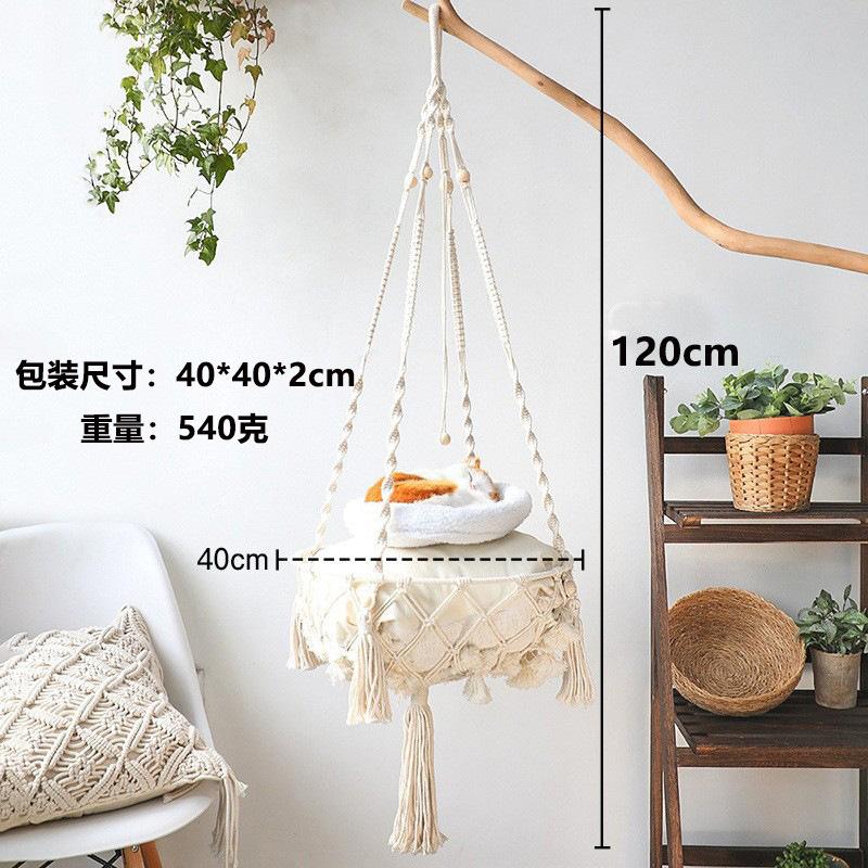 Bohemian Woven Cat Nest Hammock with European Mesh Pocket Summer Pendant Cat Hammock Swing Hanging Pet Bed for Cats
