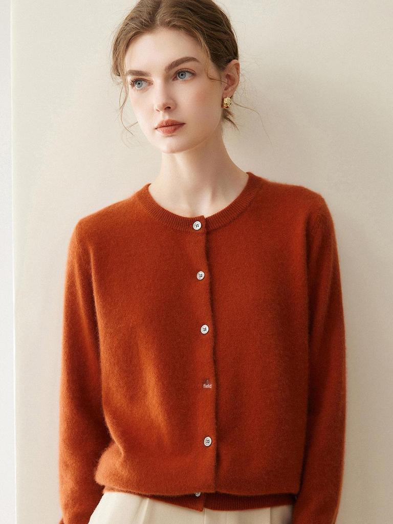 Women's Cashmere Round Neck Cardigan - Soft, Warm, Loose Fit Sweater for Autumn & Winter