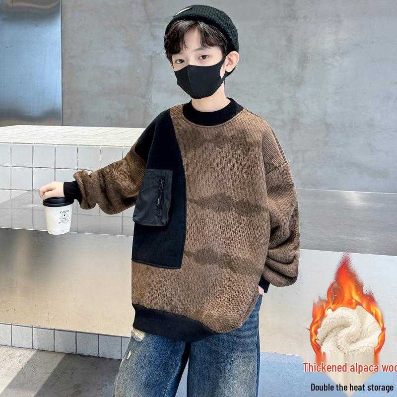 Jungen Fleecegefüttertes Einteiliges Sweatshirt - 2025 Herbst/Winter Trend für Ältere Kinder