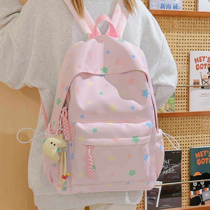 College Style Schoolbag Junior High School Girls Girl Heart Stars Large Capacity Simple Versatile High Value Backpack Tide