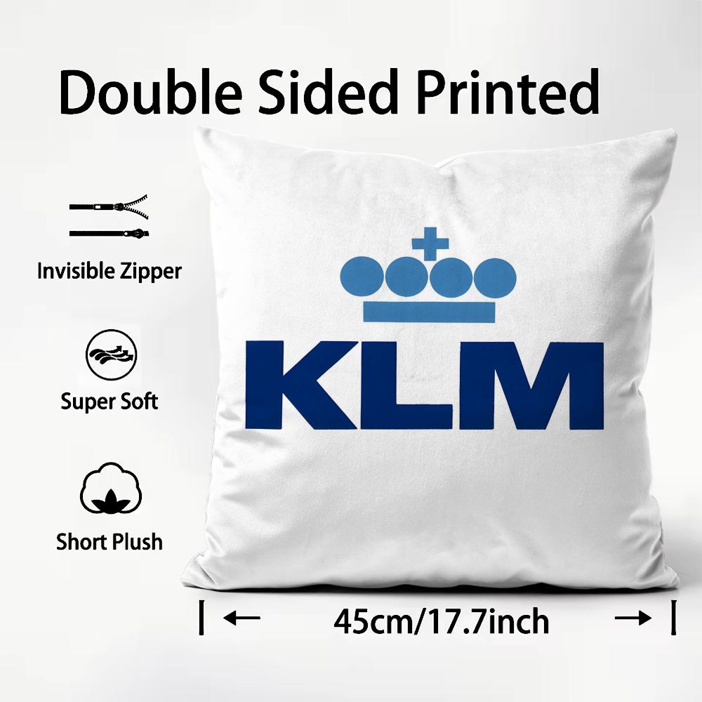 Netherlands Klm Dutch Airlines Cushion Cover Plush Fabric Soft Double-Sided Printed Sofa Warm Winter Home Child Gift Pillow Case