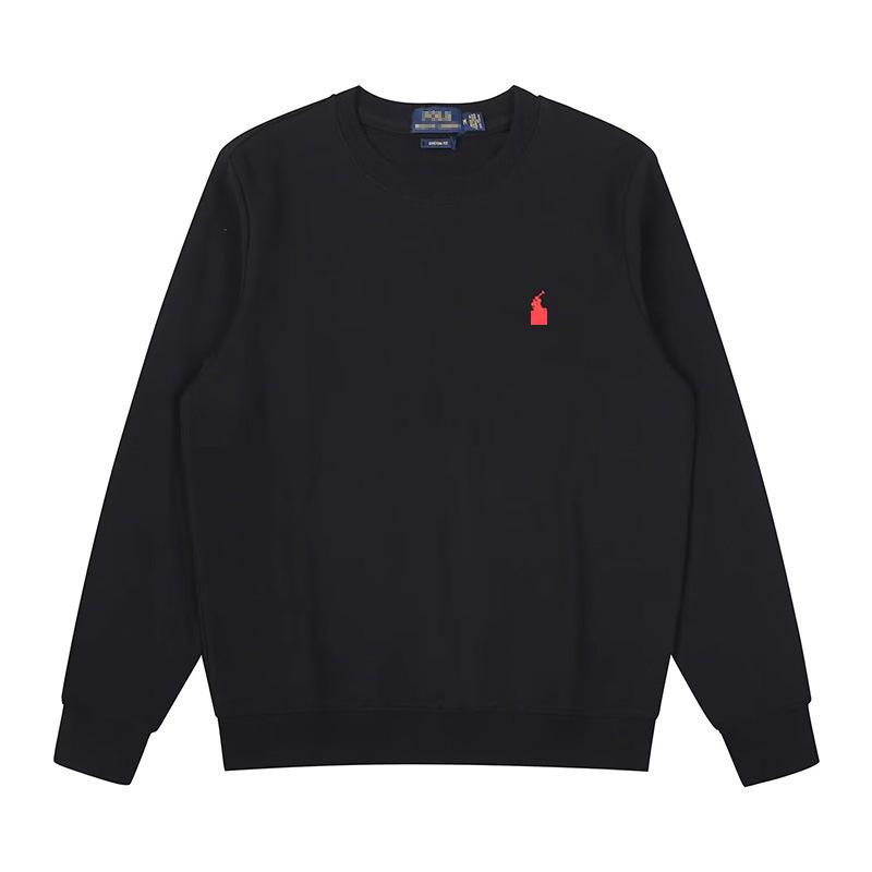 Casual Autumn American Style Pure Cotton Long Sleeve Polo Hoodie with Embroidered Horse Design