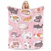 Cute Cartoon Cats On Pink Background Flannel Blanket for Bedroom, Living Room, Sofa, and Nap