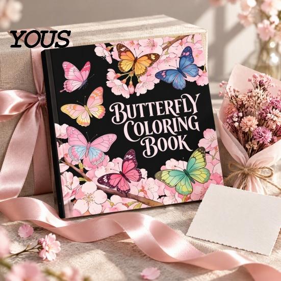Creative Leisure Time Activities Butterfly Coloring Book for Adults And Kids, Compact Size with Artistic Stress Relief Tools Thick Cotton Pulp Paper,